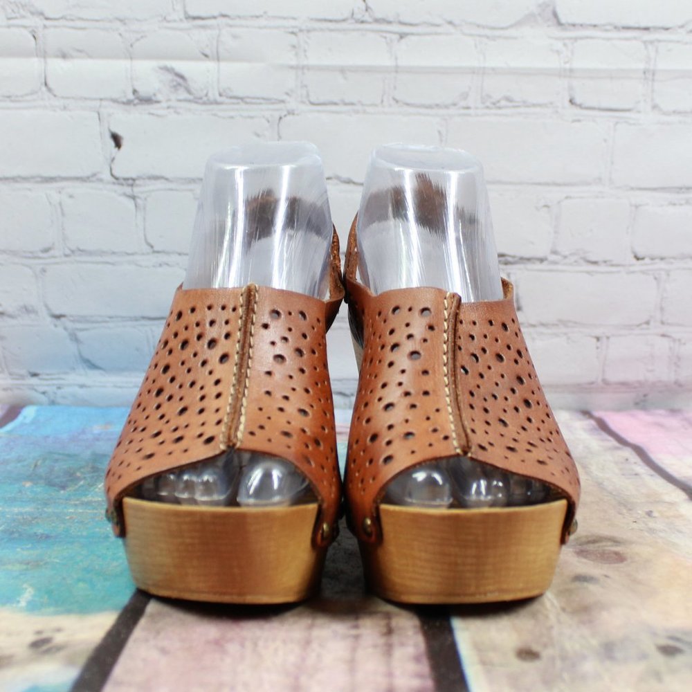 Natalia Blanco Brown Lacer Cut Leather Ankle Strap Platform Sandals Size 9 M - Picture 4 of 9